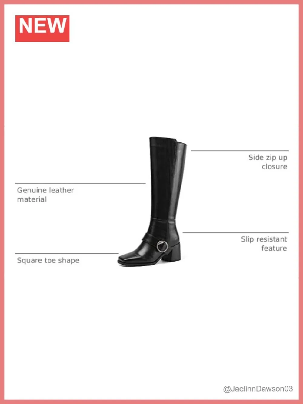 Handmade Genuine Leather Square Toe Chunky Heel Knee High Boots